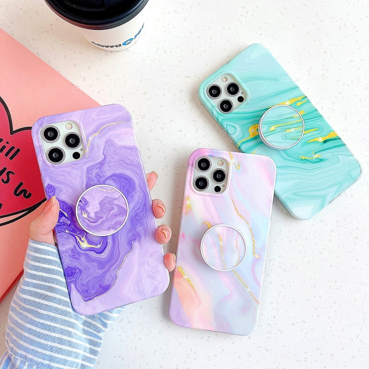 Thickened TPU Glazed Marble Pattern Case with Folding Holder, For iPhone 11