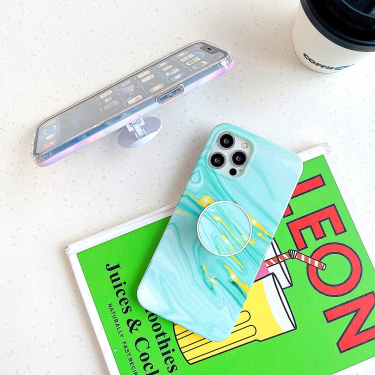 Thickened TPU Glazed Marble Pattern Case with Folding Holder, For iPhone 11