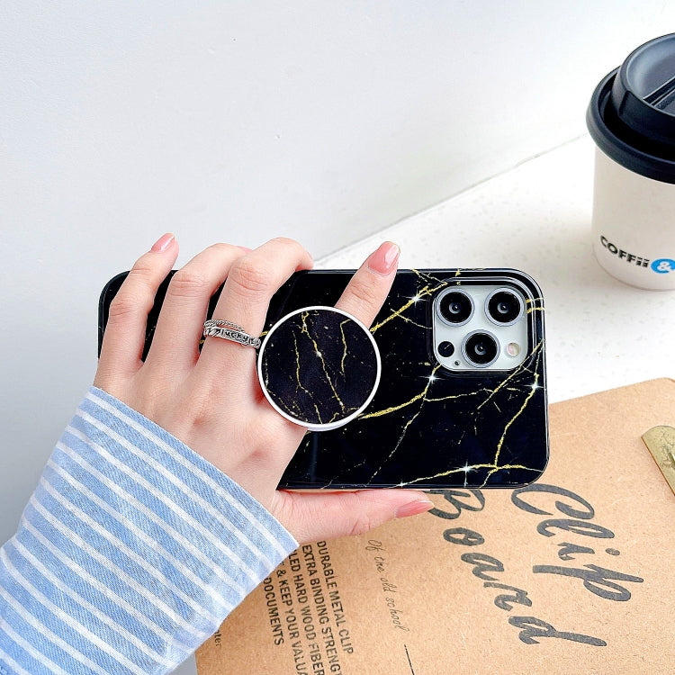 Thickened TPU Glazed Marble Pattern Case with Folding Holder, For iPhone 11