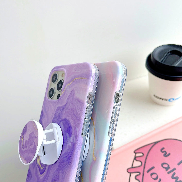 Thickened TPU Glazed Marble Pattern Case with Folding Holder, For iPhone 11