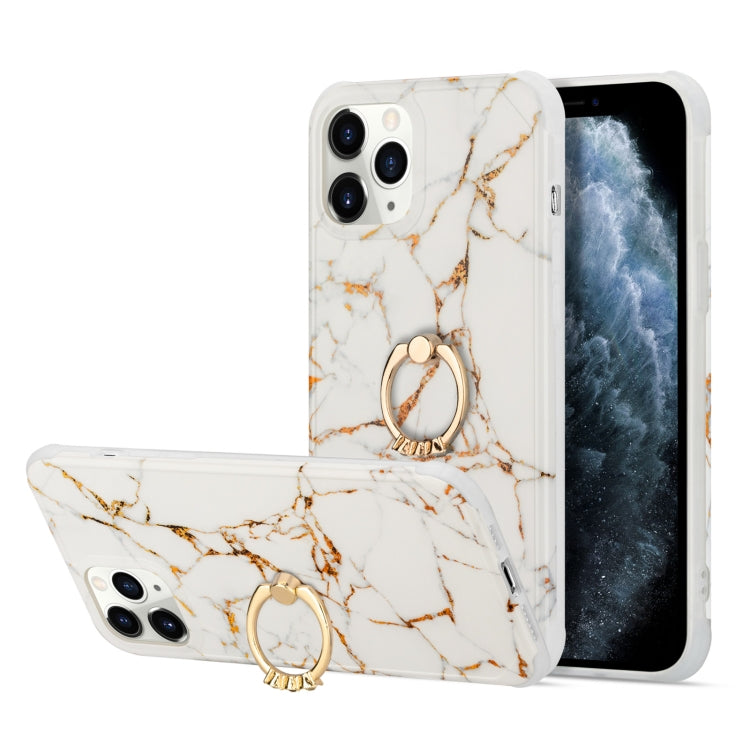 Four Corners Shocproof Flow Gold Marble IMD Back Cover Case with Metal Rhinestone Ring, For  iPhone 13 Pro Max, For  iPhone 13 Pro, For  iPhone 13