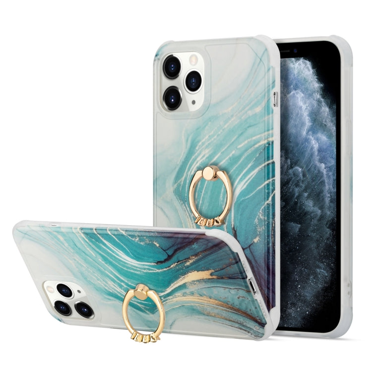 Four Corners Shocproof Flow Gold Marble IMD Back Cover Case with Metal Rhinestone Ring, For  iPhone 13 Pro Max, For  iPhone 13 Pro, For  iPhone 13