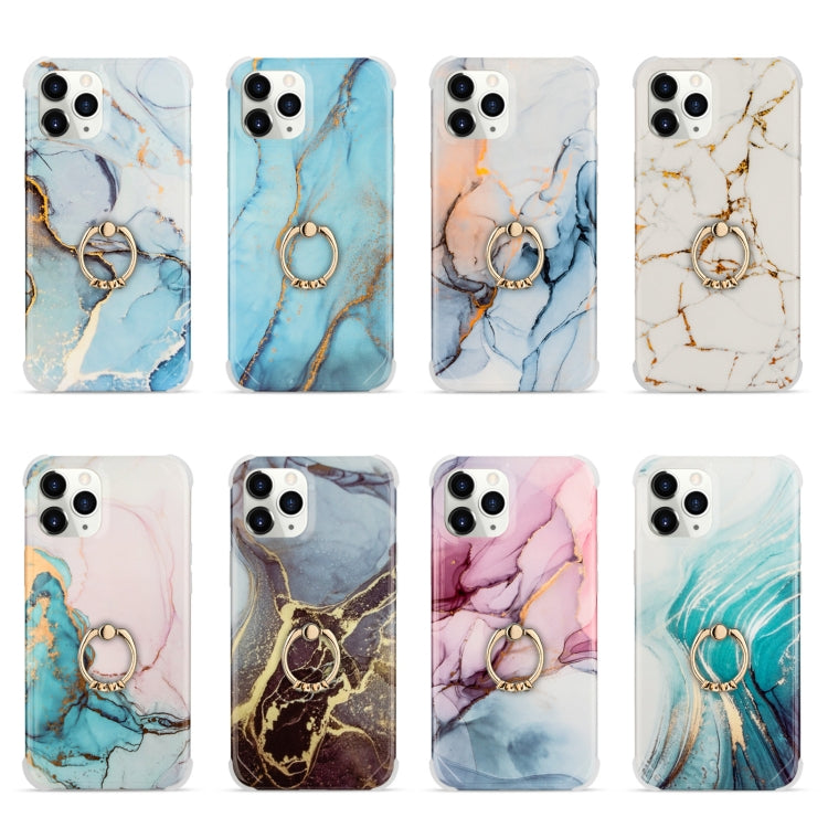Four Corners Shocproof Flow Gold Marble IMD Back Cover Case with Metal Rhinestone Ring, For  iPhone 13 Pro Max, For  iPhone 13 Pro, For  iPhone 13