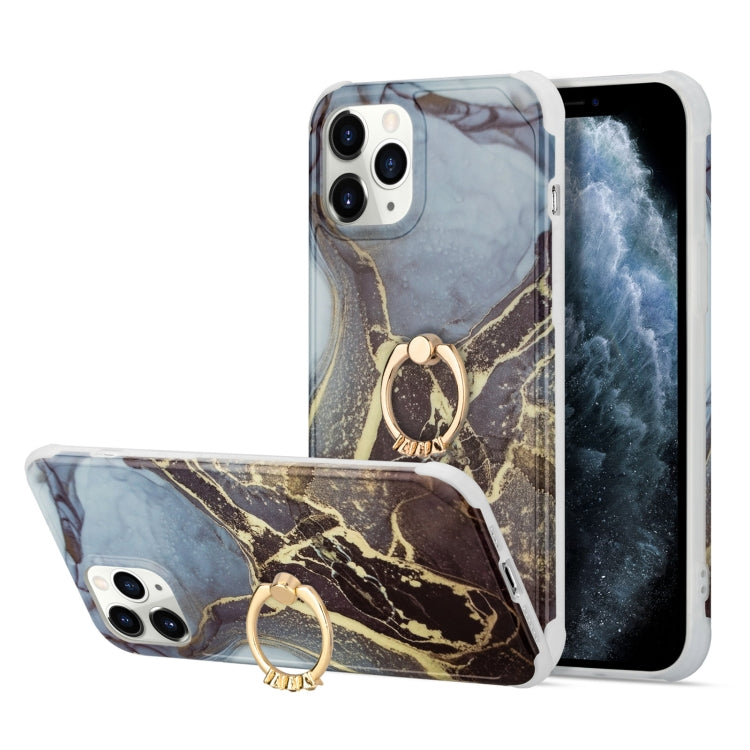 Four Corners Shocproof Flow Gold Marble IMD Back Cover Case with Metal Rhinestone Ring, For  iPhone 13 Pro Max, For  iPhone 13 Pro, For  iPhone 13