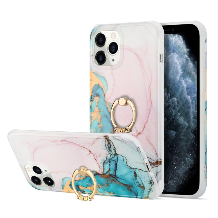 Four Corners Shocproof Flow Gold Marble IMD Back Cover Case with Metal Rhinestone Ring, For  iPhone 13 Pro Max, For  iPhone 13 Pro, For  iPhone 13