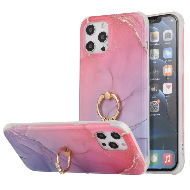Four Corners Shocproof Flow Gold Marble IMD Back Cover Case with Metal Rhinestone Ring, For iPhone 13 Pro Max, For  iPhone 13 Pro, For  iPhone 13, For iPhone 13 mini