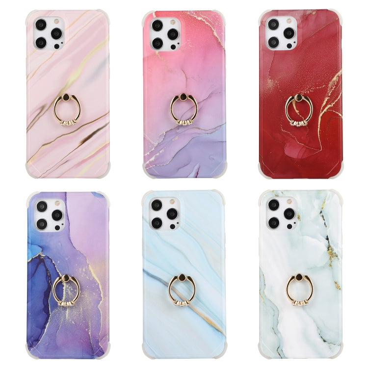 Four Corners Shocproof Flow Gold Marble IMD Back Cover Case with Metal Rhinestone Ring, For iPhone 13 Pro Max, For  iPhone 13 Pro, For  iPhone 13, For iPhone 13 mini