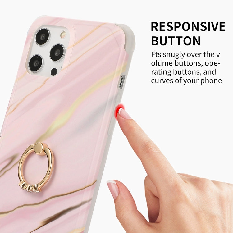 Four Corners Shocproof Flow Gold Marble IMD Back Cover Case with Metal Rhinestone Ring, For iPhone 13 Pro Max, For  iPhone 13 Pro, For  iPhone 13, For iPhone 13 mini
