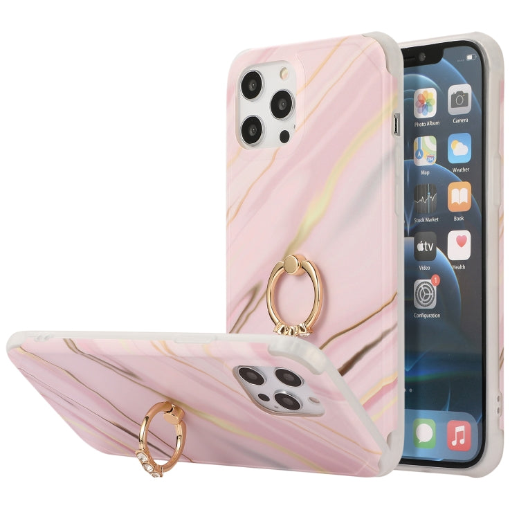 Four Corners Shocproof Flow Gold Marble IMD Back Cover Case with Metal Rhinestone Ring, For iPhone 13 Pro Max, For  iPhone 13 Pro, For  iPhone 13, For iPhone 13 mini