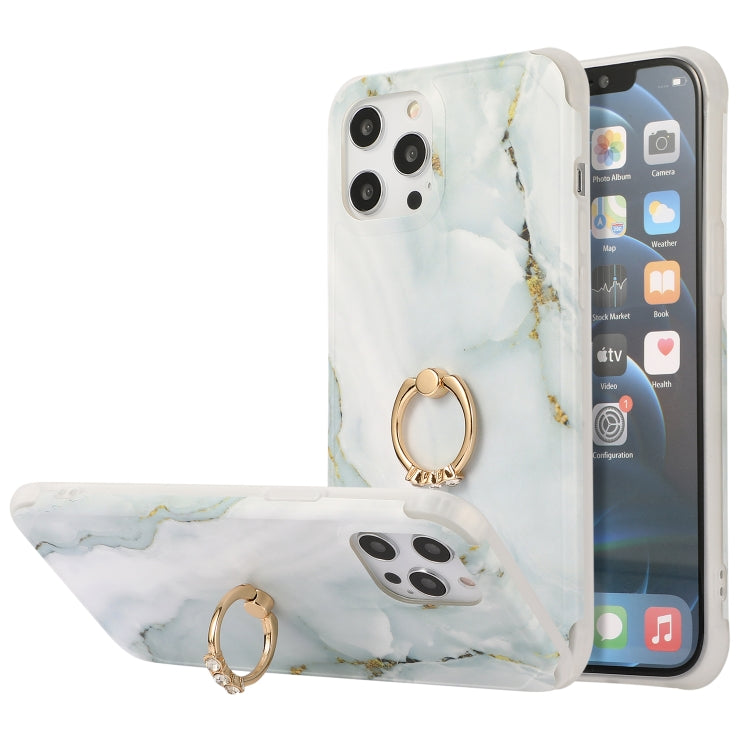 Four Corners Shocproof Flow Gold Marble IMD Back Cover Case with Metal Rhinestone Ring, For iPhone 13 Pro Max, For  iPhone 13 Pro, For  iPhone 13, For iPhone 13 mini
