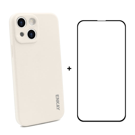 Hat-Prince ENKAY Liquid Silicone Shockproof Protective Case Drop Protection Cover + Full Coverage Tempered Glass Protector Film for iPhone 13 mini, For iPhone 13 mini