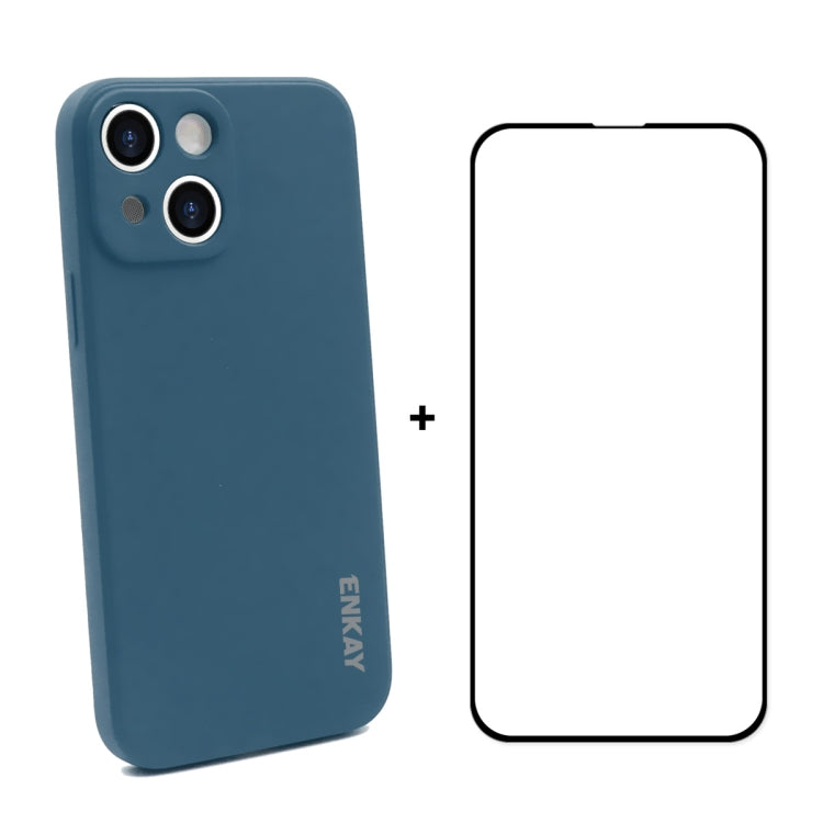 Hat-Prince ENKAY Liquid Silicone Shockproof Protective Case Drop Protection Cover + Full Coverage Tempered Glass Protector Film for iPhone 13 mini, For iPhone 13 mini