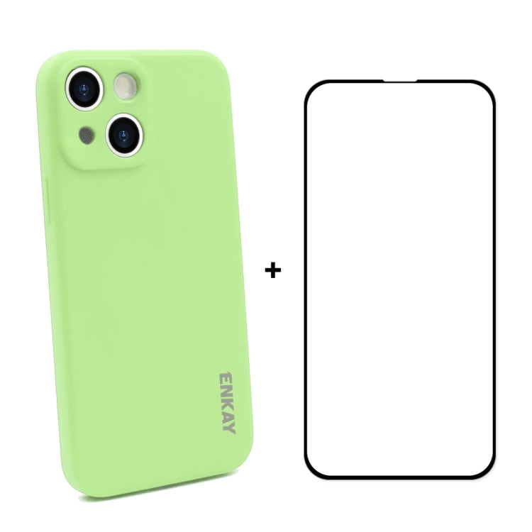Hat-Prince ENKAY Liquid Silicone Shockproof Protective Case Drop Protection Cover + Full Coverage Tempered Glass Protector Film for iPhone 13, For iPhone 13