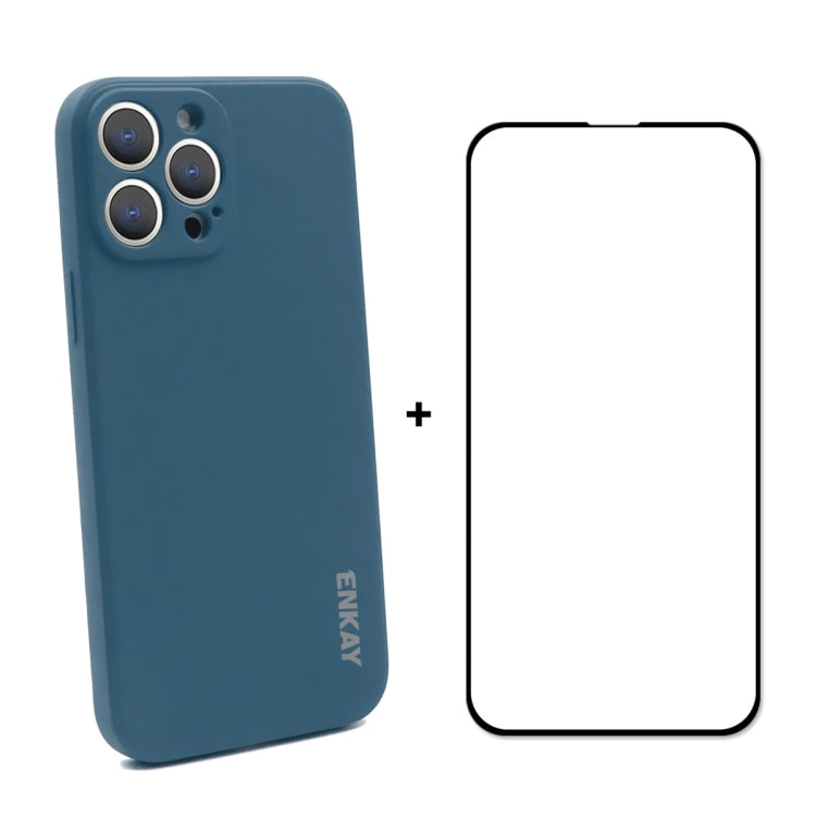 Hat-Prince ENKAY Liquid Silicone Shockproof Protective Case Drop Protection Cover + Full Coverage Tempered Glass Protector Film for iPhone 13 Pro, For iPhone 13 Pro