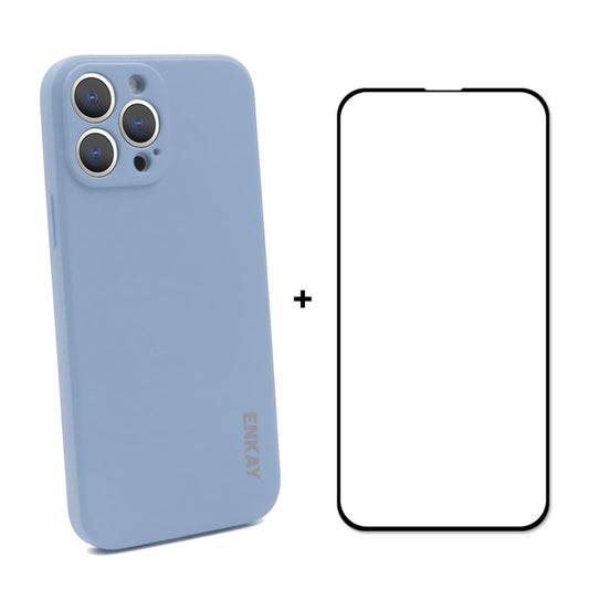 Hat-Prince ENKAY Liquid Silicone Shockproof Protective Case Drop Protection Cover + Full Coverage Tempered Glass Protector Film for iPhone 13 Pro Max, For iPhone 13 Pro Max