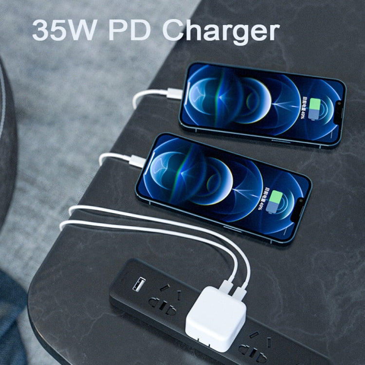 PD 35W Dual USB-C / Type-C Ports Charger with Type-C to 8 Pin Data Cable, EU Plug, EU Plug + 1.5m 8 Pin Cable, EU Plug + 2m 8 Pin Cable