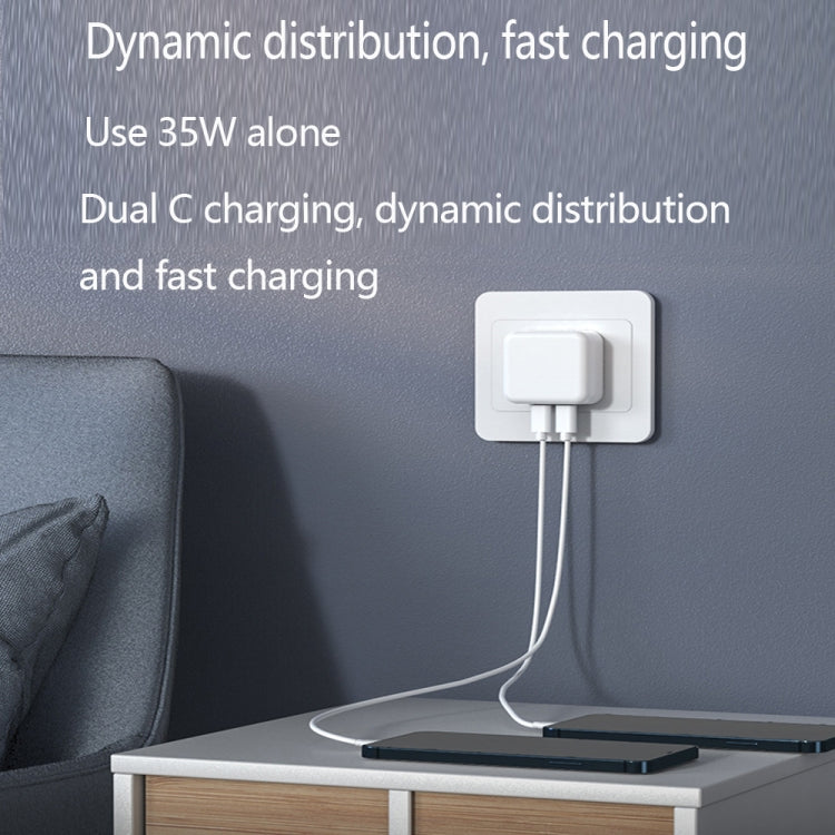 PD 35W Dual USB-C / Type-C Ports Charger with Type-C to 8 Pin Data Cable, EU Plug, EU Plug + 1.5m 8 Pin Cable, EU Plug + 2m 8 Pin Cable