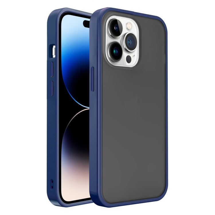 Frosted Skin Feel PC Contrast Color Button Phone Case, For iPhone 14 Pro, For iPhone 14 Pro Max