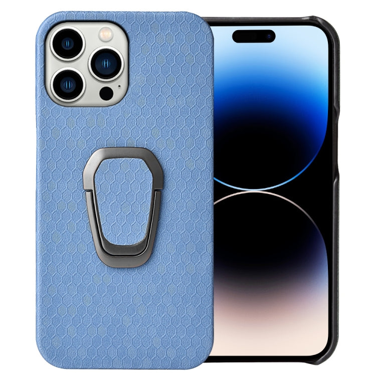 For iPhone 14 Pro Max Ring Holder Honeycomb PU Phone Case, For iPhone 14 Pro Max