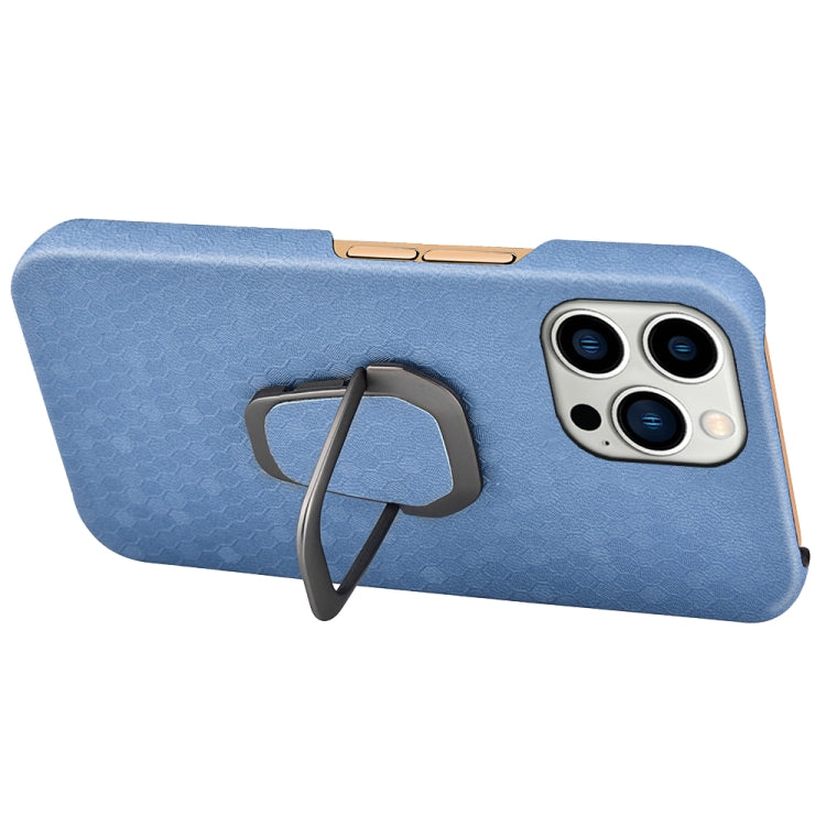For iPhone 14 Pro Max Ring Holder Honeycomb PU Phone Case, For iPhone 14 Pro Max