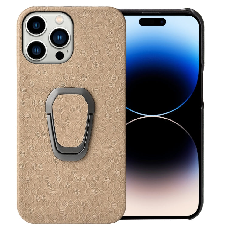 For iPhone 14 Pro Max Ring Holder Honeycomb PU Phone Case, For iPhone 14 Pro Max
