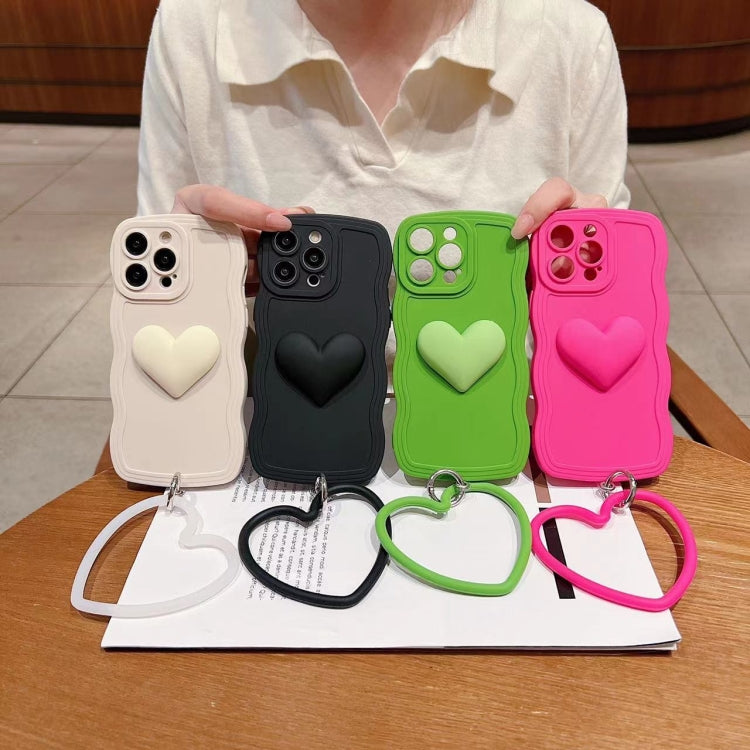 3D Heart Skin-Feel Silicone Phone Case with Wristband, For iPhone 14 Pro Max, For iPhone 14 Plus, For iPhone 14 Pro, For iPhone 14, For iPhone 13 Pro Max, For iPhone 13 Pro