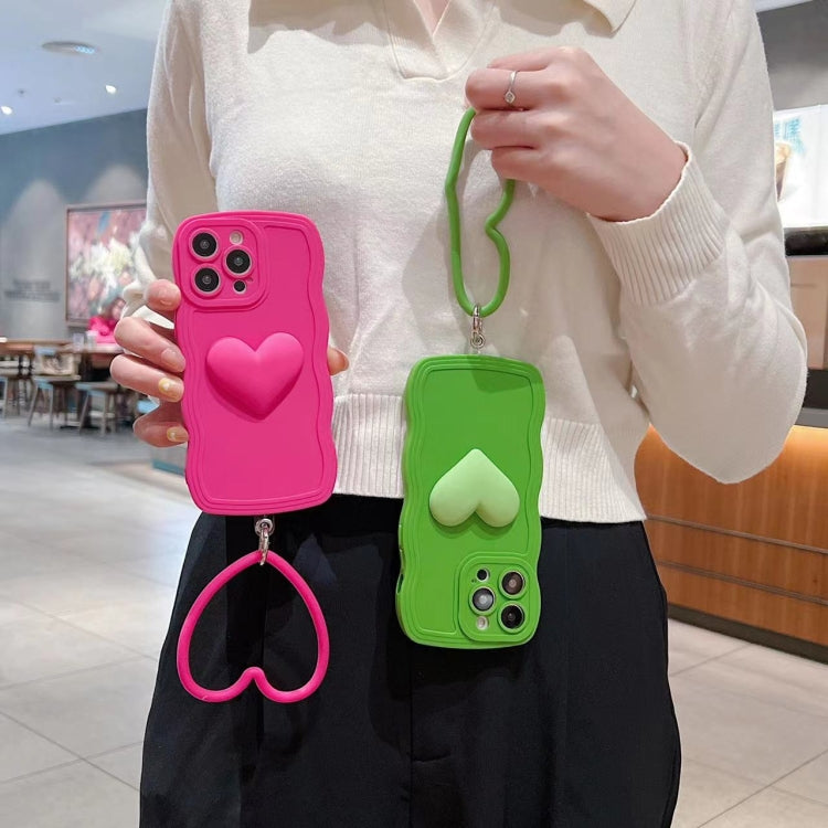 3D Heart Skin-Feel Silicone Phone Case with Wristband, For iPhone 14 Pro Max, For iPhone 14 Plus, For iPhone 14 Pro, For iPhone 14, For iPhone 13 Pro Max, For iPhone 13 Pro