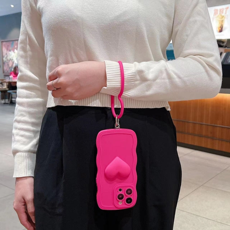3D Heart Skin-Feel Silicone Phone Case with Wristband, For iPhone 14 Pro Max, For iPhone 14 Plus, For iPhone 14 Pro, For iPhone 14, For iPhone 13 Pro Max, For iPhone 13 Pro