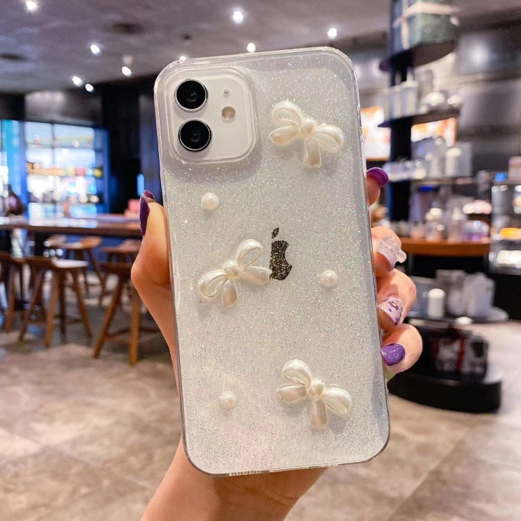 Pearl Bow Glitter Epoxy TPU Phone Case, For iPhone 14 Pro Max, For iPhone 14 Plus, For iPhone 14 Pro, For iPhone 14, For iPhone 13 Pro Max, For iPhone 13 Pro, For iPhone 13, For iPhone 13 mini, For iPhone 12 Pro Max, For iPhone 12 Pro, For iPhone 12...