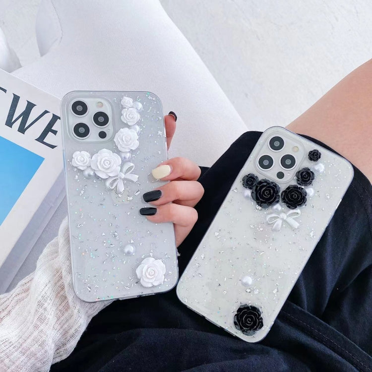 3D Pearl Bow Rose Glitter Epoxy TPU Phone Case, For iPhone 14 Pro Max, For iPhone 14 Plus, For iPhone 14 Pro, For iPhone 14, For iPhone 13 Pro Max, For iPhone 13 Pro, For iPhone 13, For iPhone 13 mini, For iPhone 12 Pro Max, For iPhone 12 Pro...