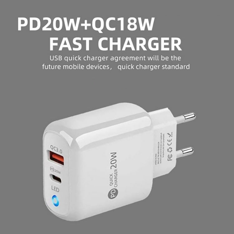 PD04 Type-C + USB Mobile Phone Charger with Type-C to 8 Pin Cable, UK Plug, UK Plug + Type-C to 8 Pin Cable