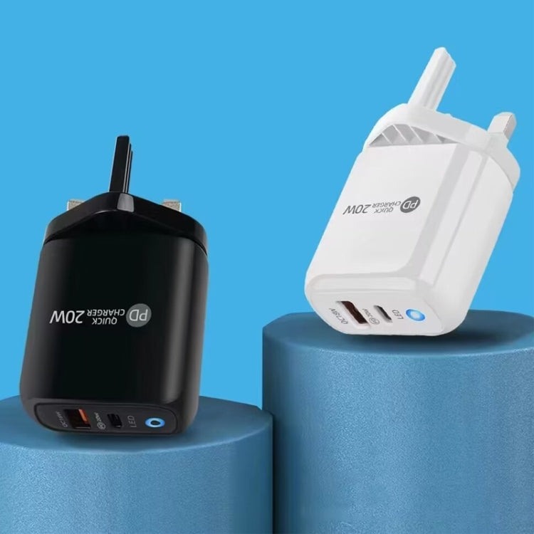 PD04 Type-C + USB Mobile Phone Charger with Type-C to 8 Pin Cable, UK Plug, UK Plug + Type-C to 8 Pin Cable