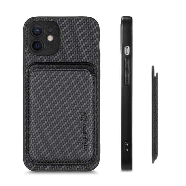 Carbon Fiber Leather Card Magsafe Magnetic Phone Case, For iPhone 11 Pro Max, For iPhone 12 mini, For iPhone 13 mini, For iPhone 13 Pro Max