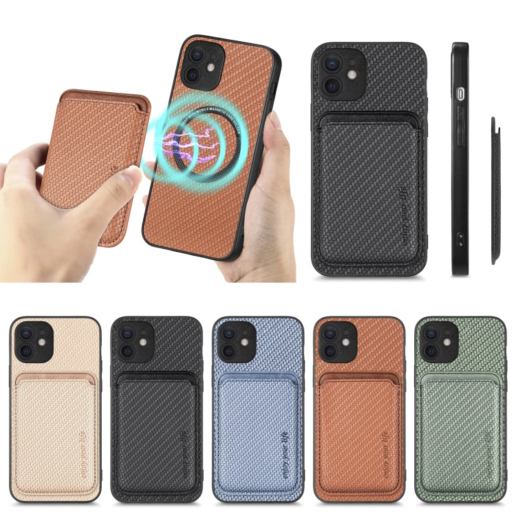 Carbon Fiber Leather Card Magsafe Magnetic Phone Case, For iPhone 11 Pro Max, For iPhone 12 mini, For iPhone 13 mini, For iPhone 13 Pro Max