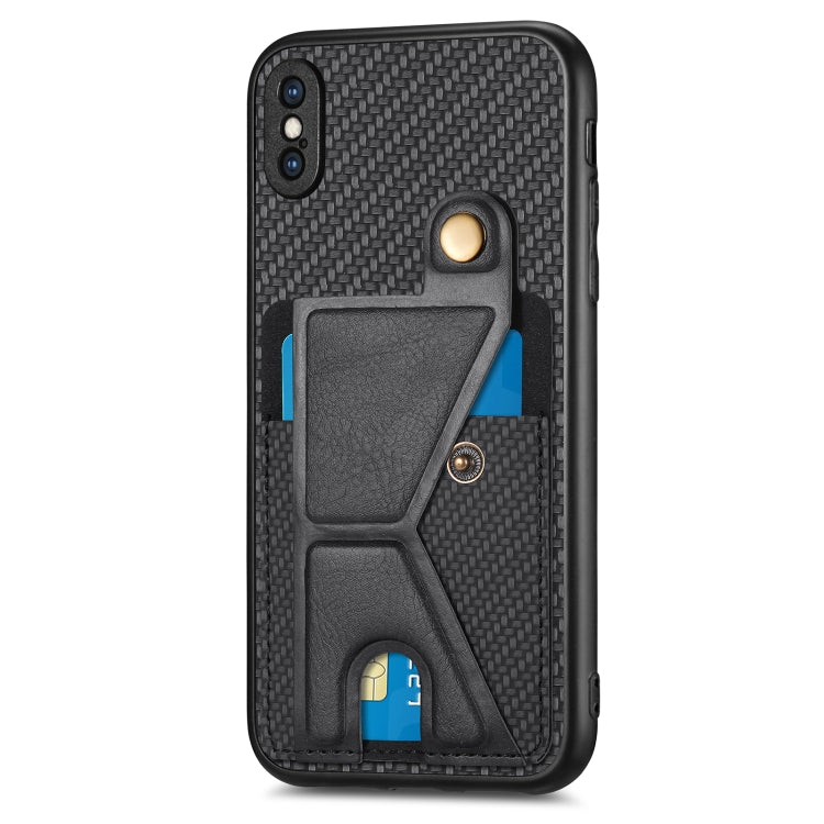 Carbon Fiber Wallet Flip Card K-shaped Holder Phone Case, For iPhone X / XS, For iPhone XR, For iPhone XS Max, For iPhone 11