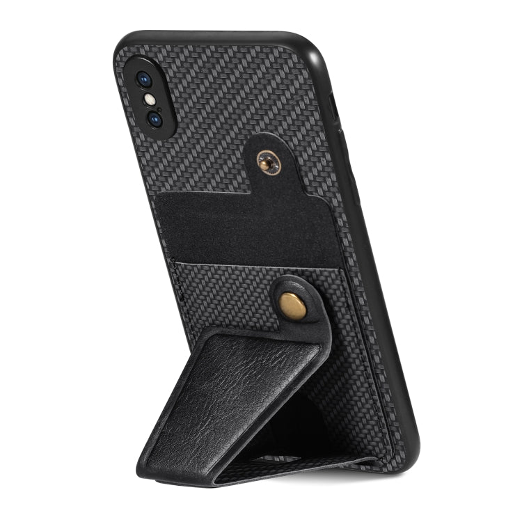 Carbon Fiber Wallet Flip Card K-shaped Holder Phone Case, For iPhone X / XS, For iPhone XR, For iPhone XS Max, For iPhone 11