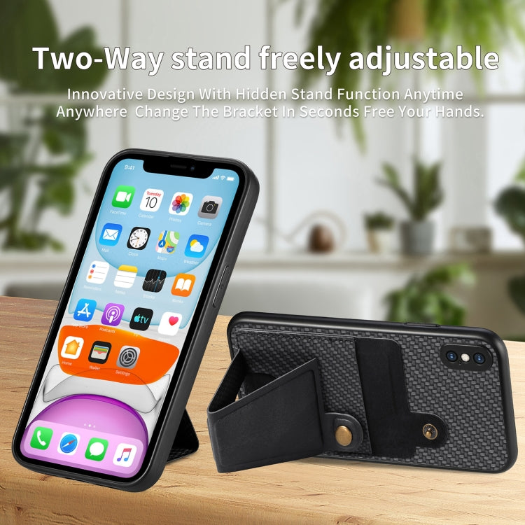 Carbon Fiber Wallet Flip Card K-shaped Holder Phone Case, For iPhone X / XS, For iPhone XR, For iPhone XS Max, For iPhone 11