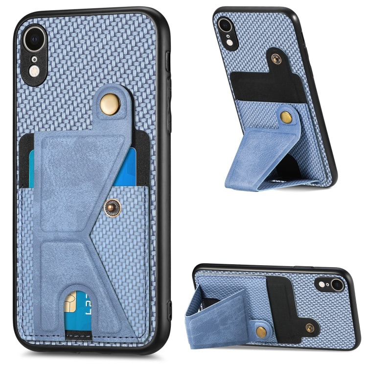 Carbon Fiber Wallet Flip Card K-shaped Holder Phone Case, For iPhone X / XS, For iPhone XR, For iPhone XS Max, For iPhone 11