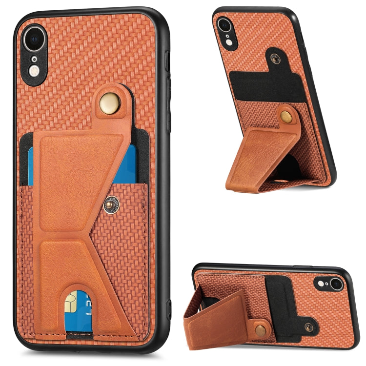 Carbon Fiber Wallet Flip Card K-shaped Holder Phone Case, For iPhone X / XS, For iPhone XR, For iPhone XS Max, For iPhone 11