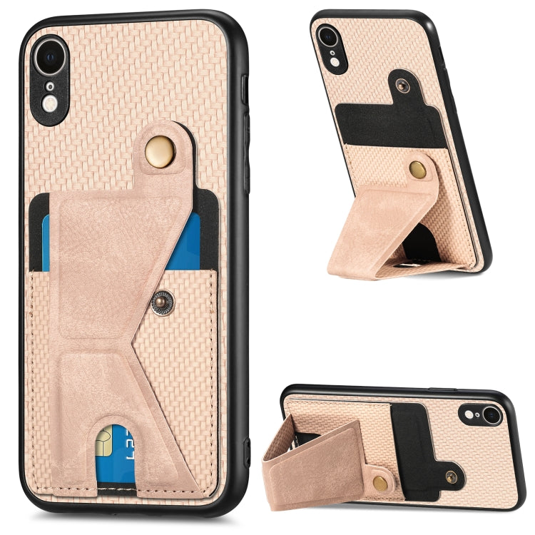 Carbon Fiber Wallet Flip Card K-shaped Holder Phone Case, For iPhone X / XS, For iPhone XR, For iPhone XS Max, For iPhone 11