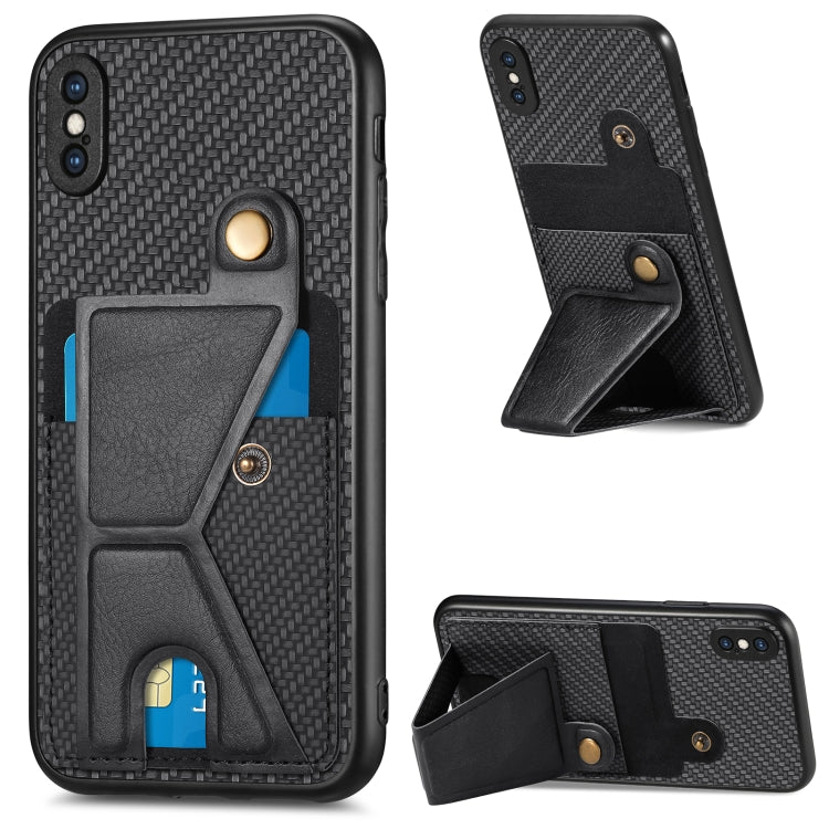 Carbon Fiber Wallet Flip Card K-shaped Holder Phone Case, For iPhone X / XS, For iPhone XR, For iPhone XS Max, For iPhone 11