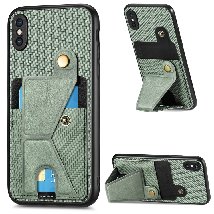 Carbon Fiber Wallet Flip Card K-shaped Holder Phone Case, For iPhone X / XS, For iPhone XR, For iPhone XS Max, For iPhone 11