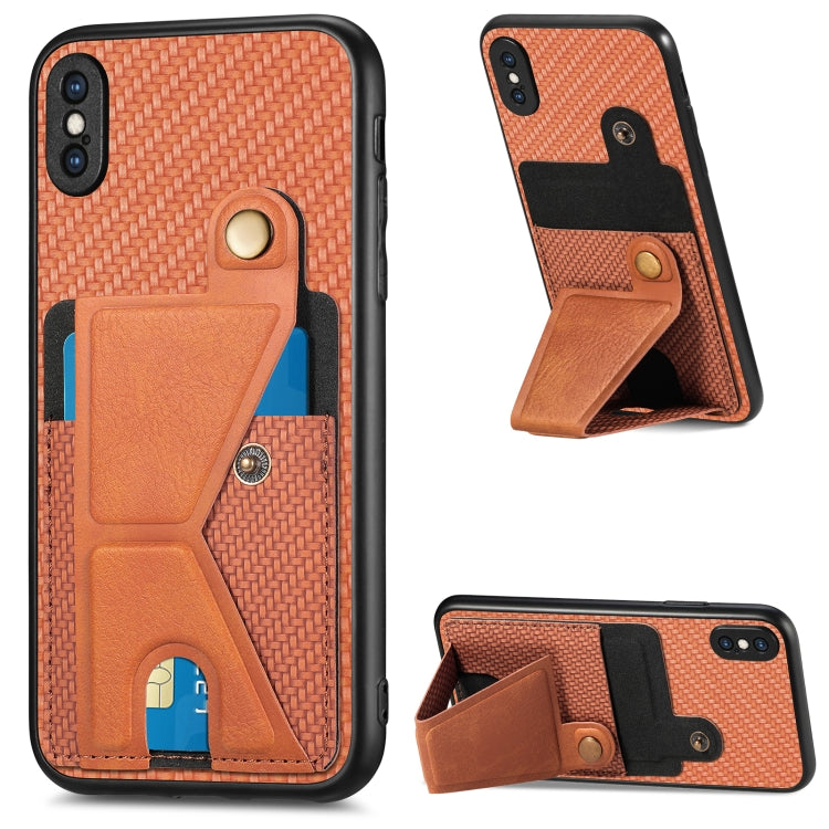Carbon Fiber Wallet Flip Card K-shaped Holder Phone Case, For iPhone X / XS, For iPhone XR, For iPhone XS Max, For iPhone 11