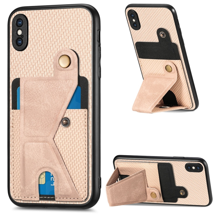 Carbon Fiber Wallet Flip Card K-shaped Holder Phone Case, For iPhone X / XS, For iPhone XR, For iPhone XS Max, For iPhone 11