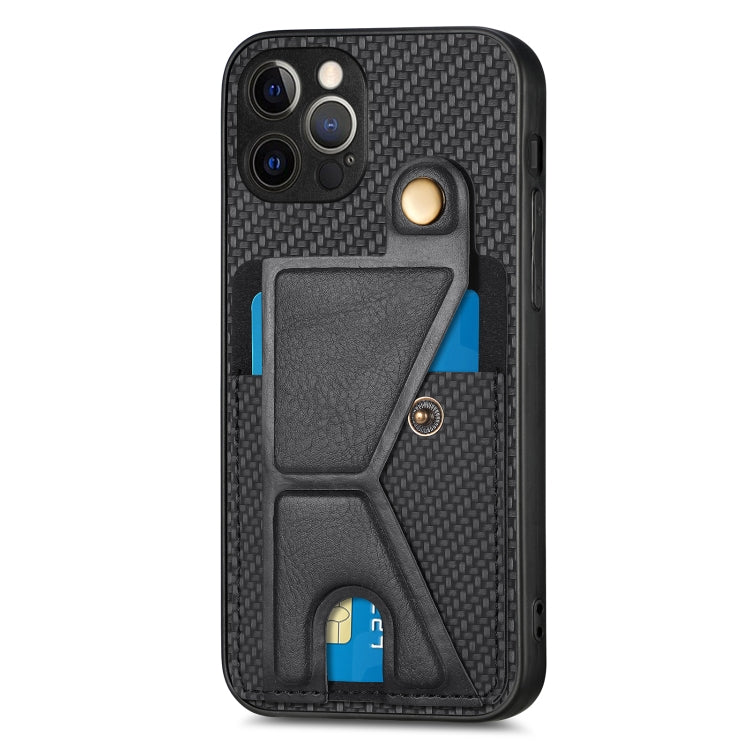 Carbon Fiber Wallet Flip Card K-shaped Holder Phone Case, For iPhone 12 Pro, For iPhone 12 Pro Max, For iPhone 13 mini, For iPhone 13