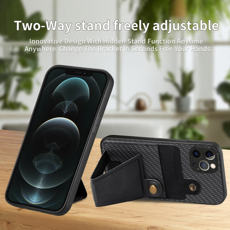 Carbon Fiber Wallet Flip Card K-shaped Holder Phone Case, For iPhone 12 Pro, For iPhone 12 Pro Max, For iPhone 13 mini, For iPhone 13