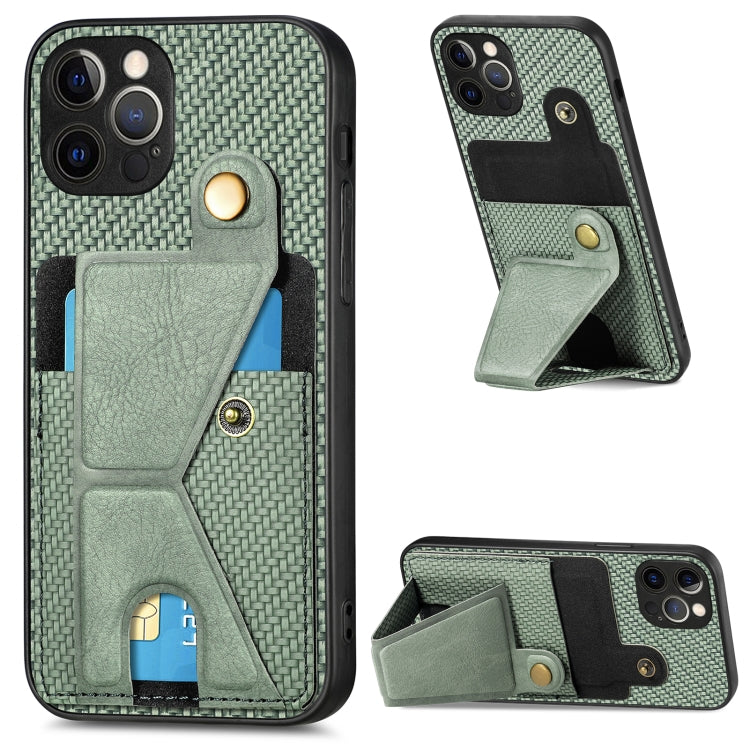 Carbon Fiber Wallet Flip Card K-shaped Holder Phone Case, For iPhone 12 Pro, For iPhone 12 Pro Max, For iPhone 13 mini, For iPhone 13