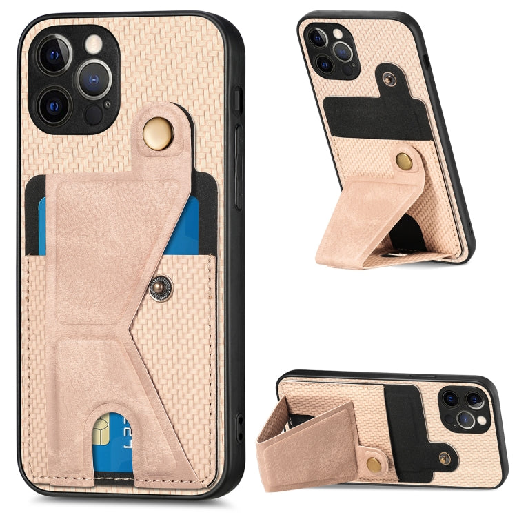 Carbon Fiber Wallet Flip Card K-shaped Holder Phone Case, For iPhone 12 Pro, For iPhone 12 Pro Max, For iPhone 13 mini, For iPhone 13