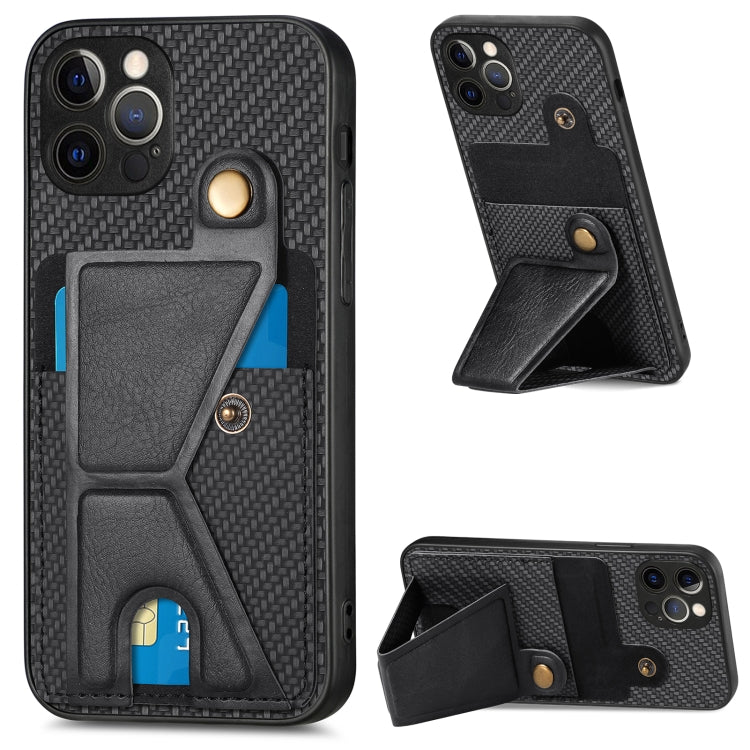 Carbon Fiber Wallet Flip Card K-shaped Holder Phone Case, For iPhone 12 Pro, For iPhone 12 Pro Max, For iPhone 13 mini, For iPhone 13