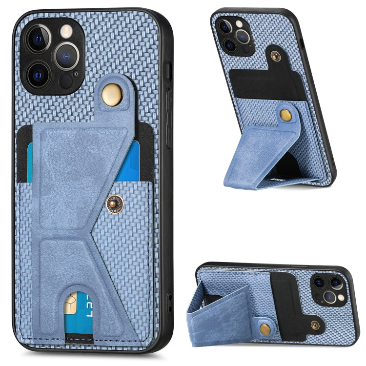 Carbon Fiber Wallet Flip Card K-shaped Holder Phone Case, For iPhone 12 Pro, For iPhone 12 Pro Max, For iPhone 13 mini, For iPhone 13